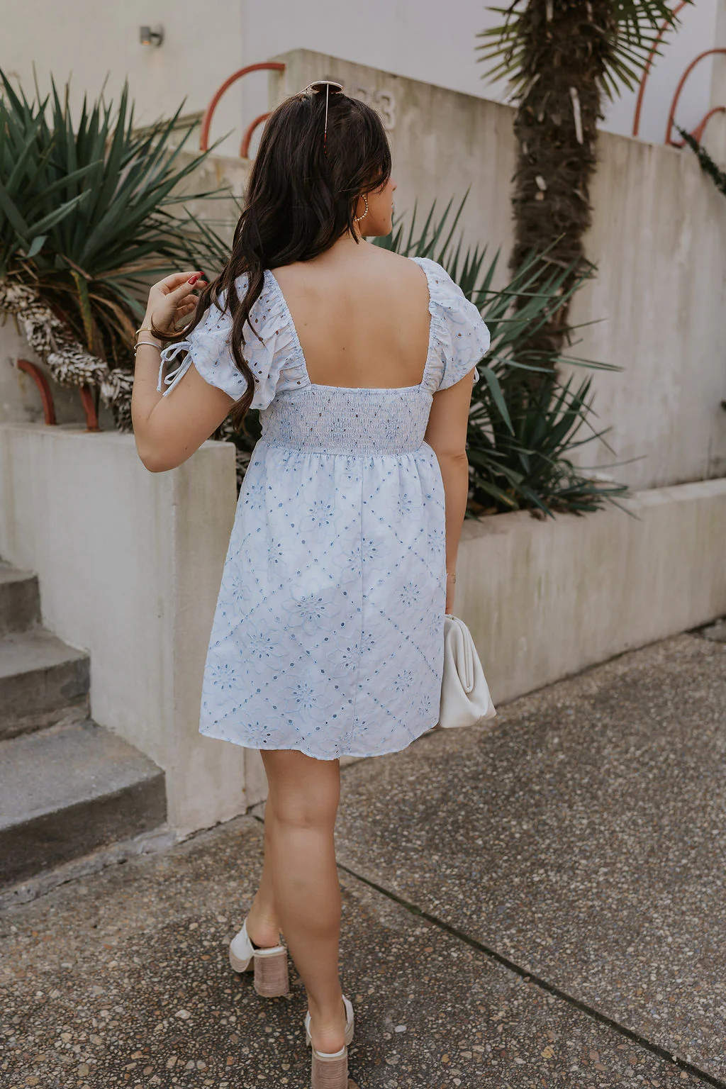 Ella Light Blue Eyelet Mini Dress - Image 7
