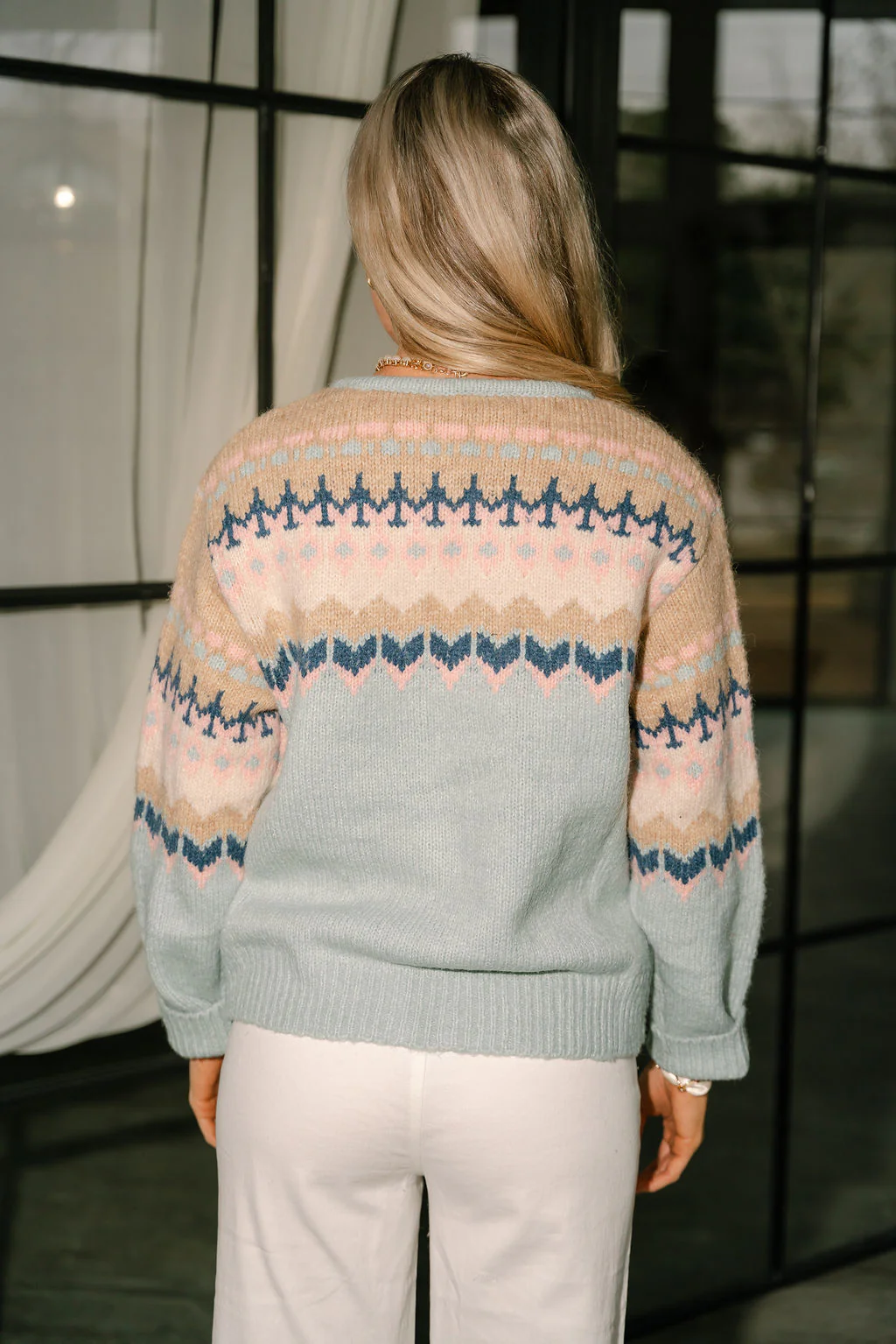 Ella Light Blue Multi Front Ties Cardigan - Image 4