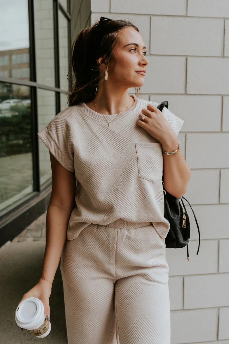 Ella Light Taupe Short Sleeve Top