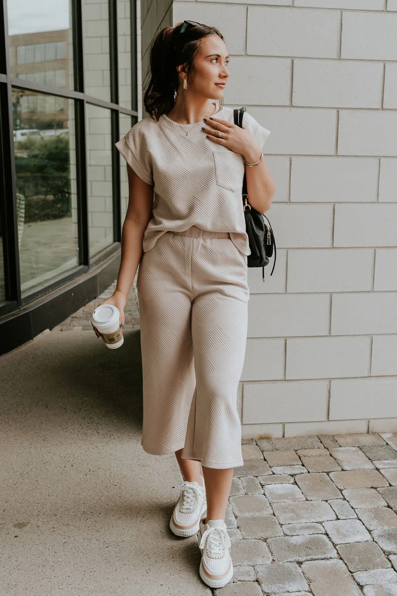 Ella Light Taupe Short Sleeve Top - Image 2