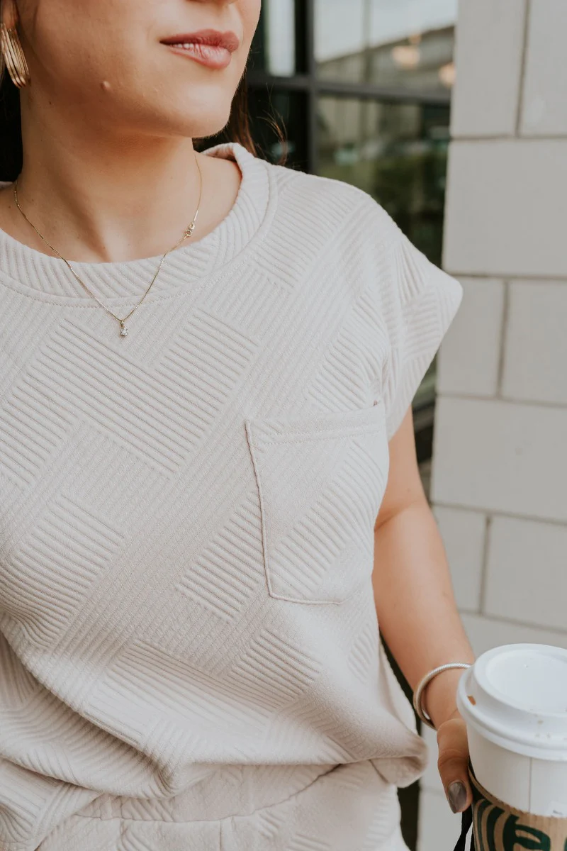 Ella Light Taupe Short Sleeve Top - Image 3
