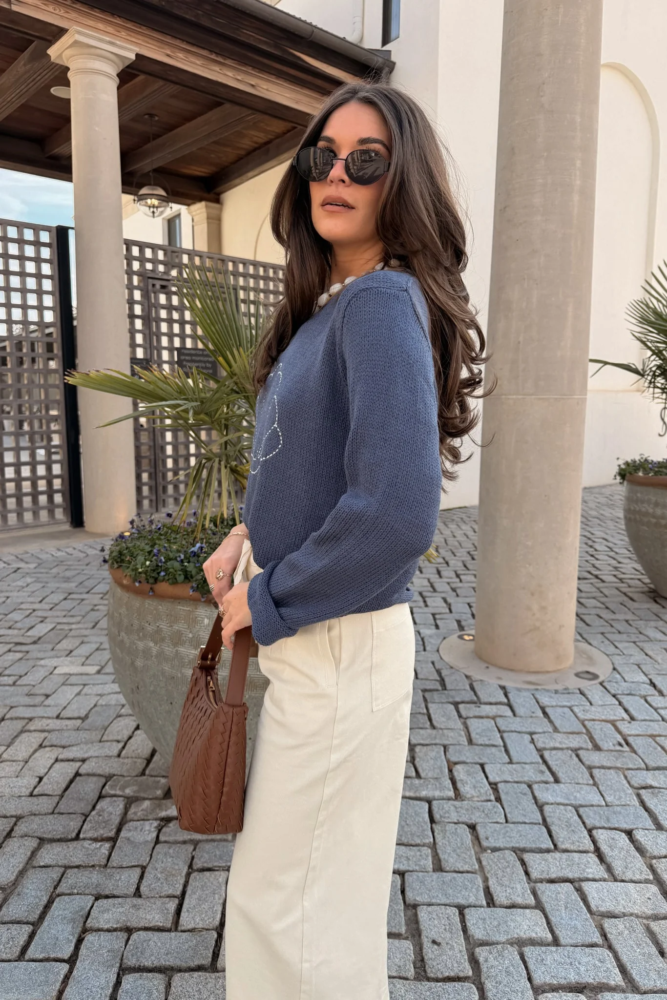 Ella Navy & White Seashell Stitch Sweater - Image 2