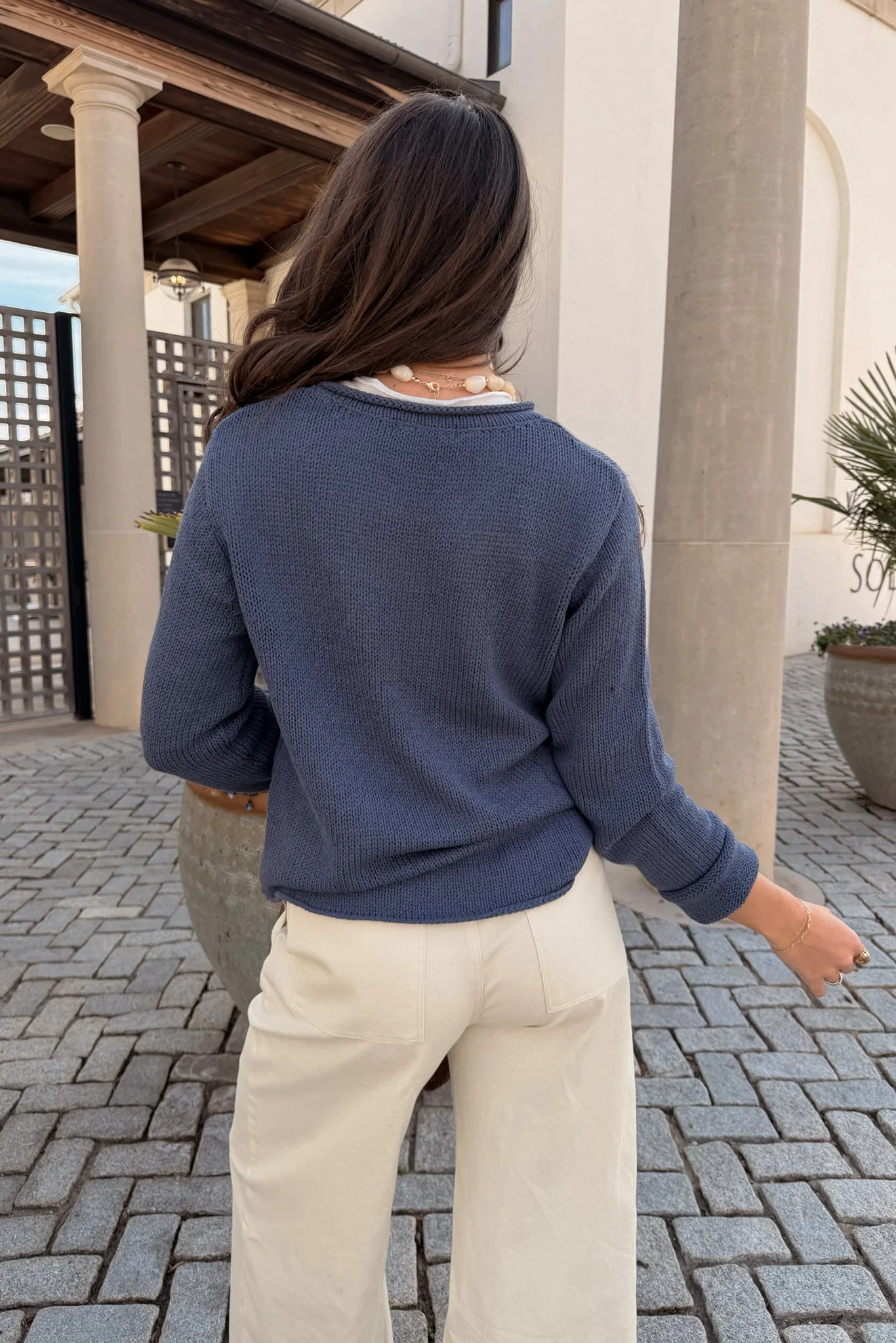 Ella Navy & White Seashell Stitch Sweater - Image 4