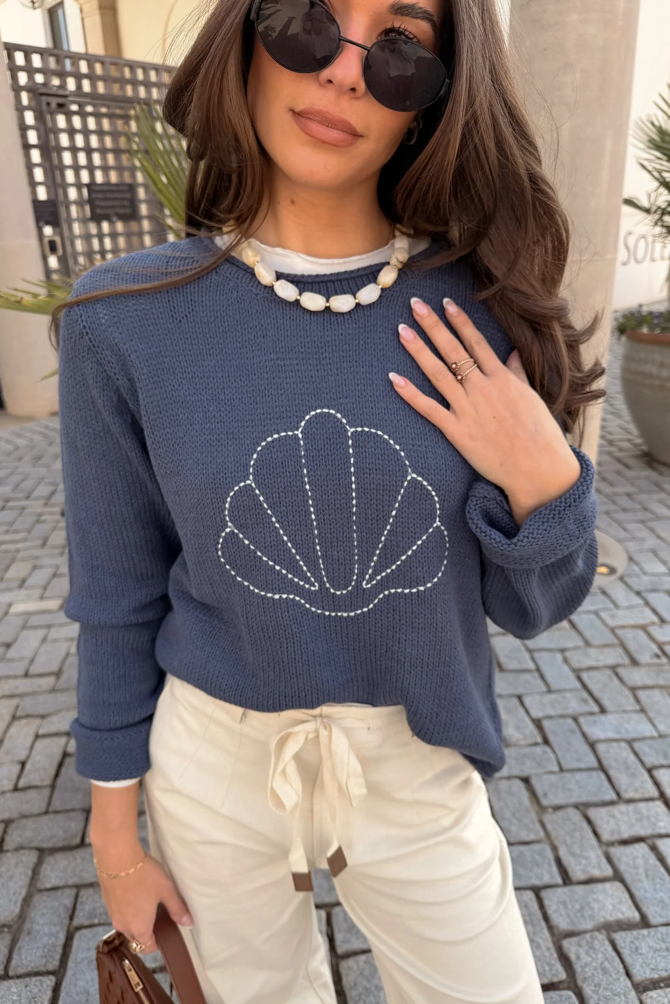 Ella Navy & White Seashell Stitch Sweater - Image 5