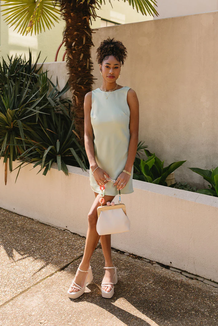 Ella Sage Green Satin Cowl Mini Dress - Image 2