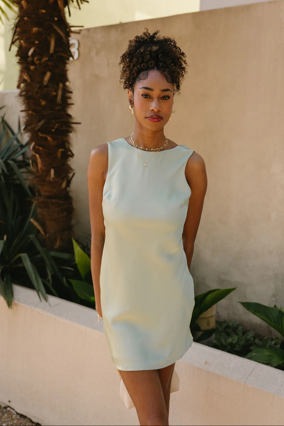 Ella Sage Green Satin Cowl Mini Dress - Image 5