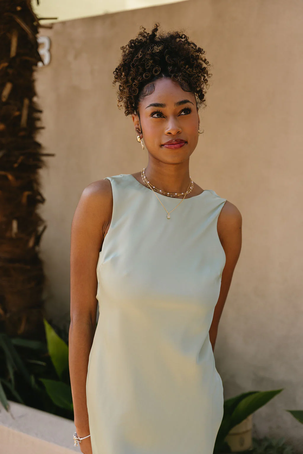 Ella Sage Green Satin Cowl Mini Dress - Image 6