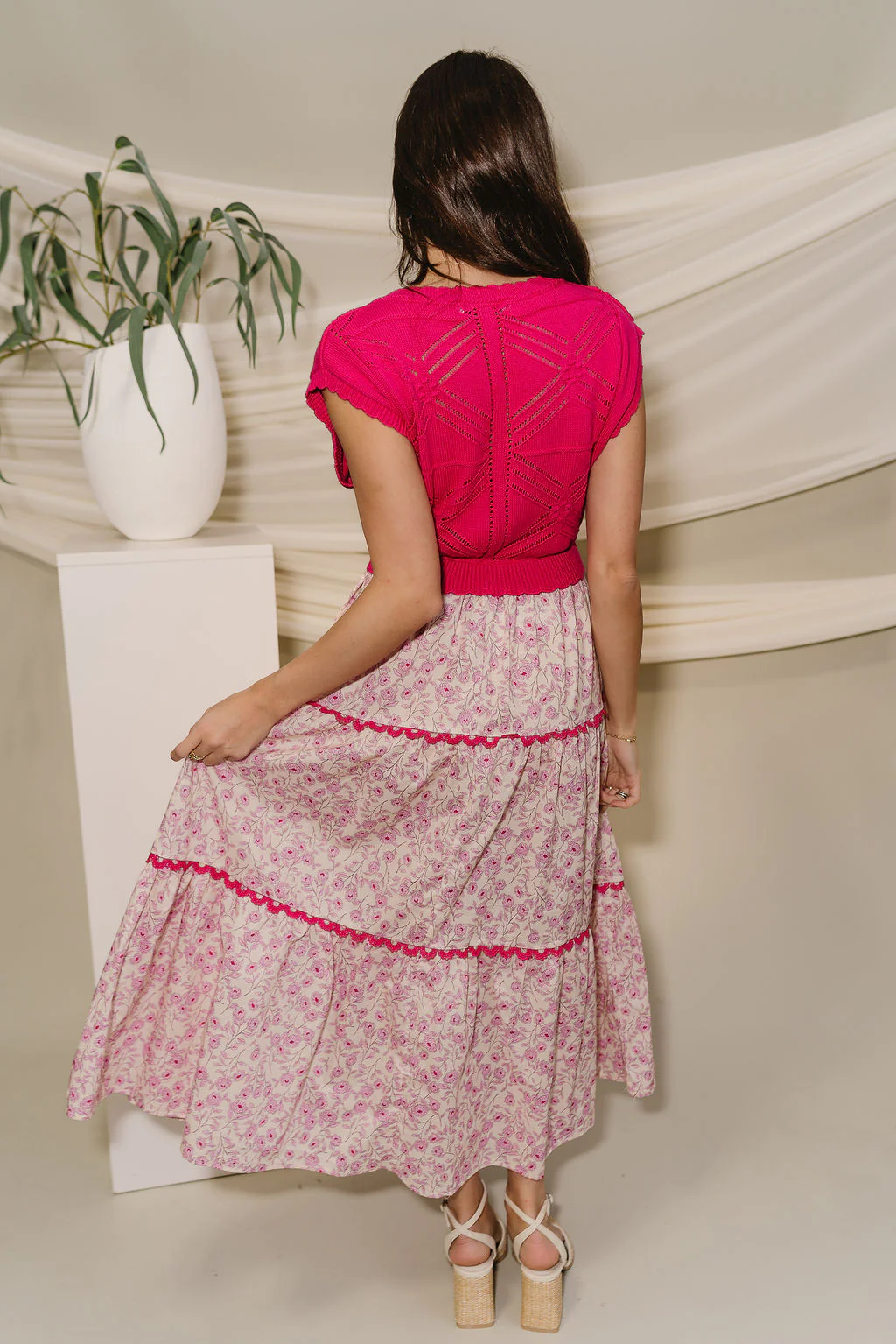 Elle Hot Pink Floral Twofer Midi Dress - Image 7
