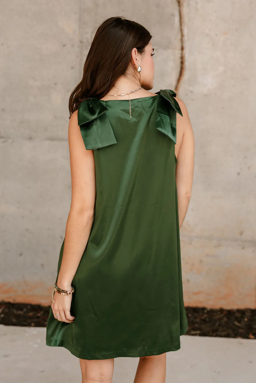 Elle Hunter Green Satin Mini Dress - Image 3