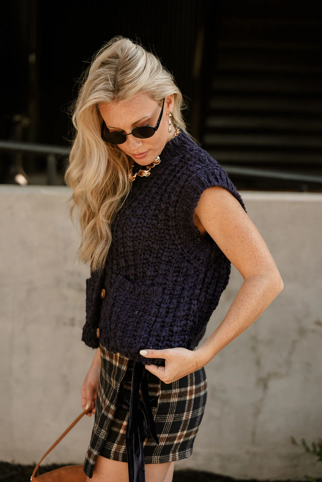 Elle Navy Knit Button-Up Vest - Image 3