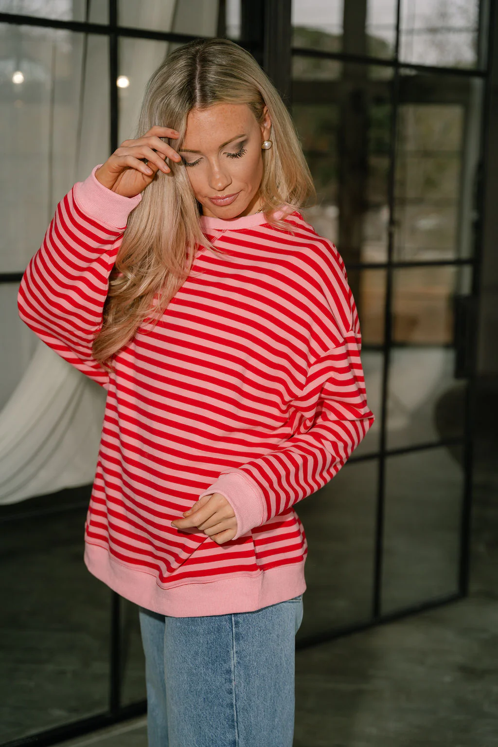 Elle Pink & Red Stripe Pullover - Image 2