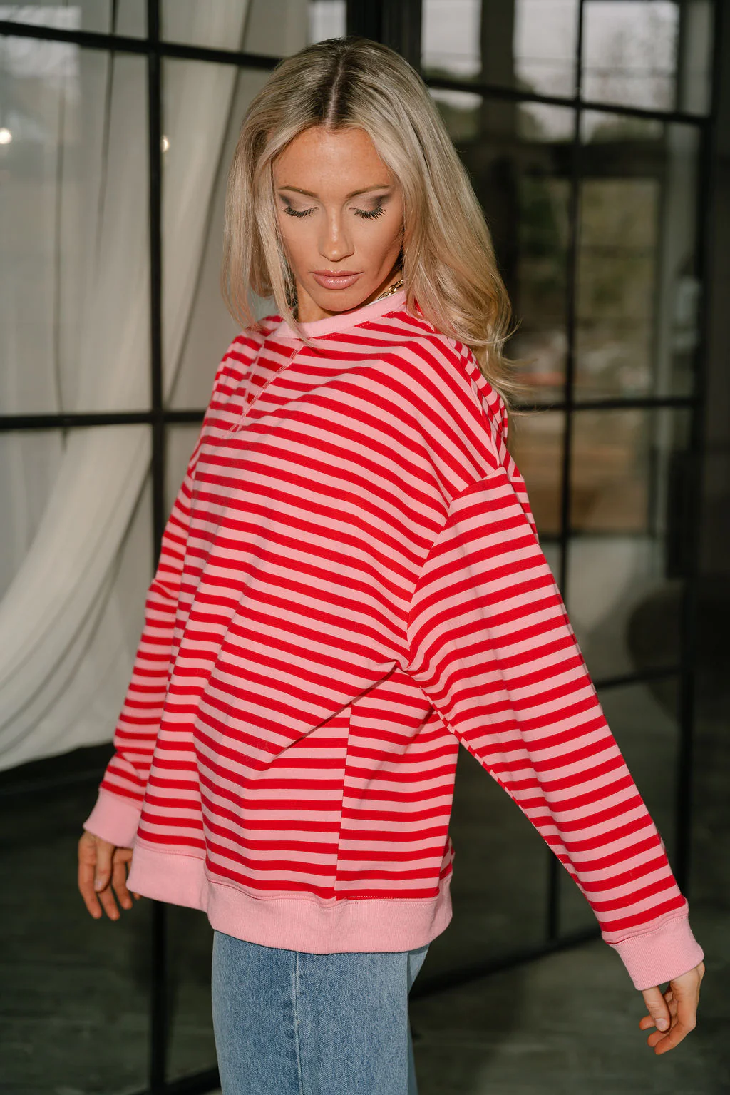 Elle Pink & Red Stripe Pullover - Image 3