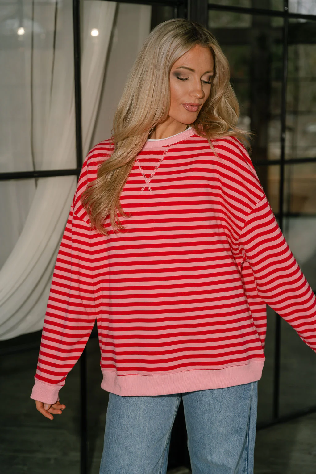 Elle Pink & Red Stripe Pullover - Image 5
