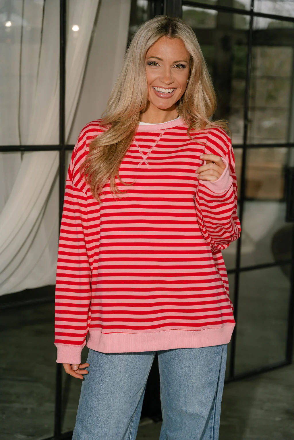 Elle Pink & Red Stripe Pullover - Image 6