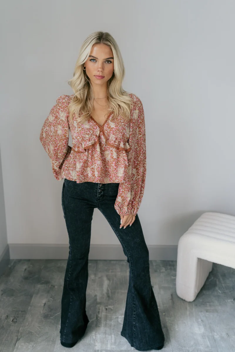 Elliana Pink Floral Long Sleeve Top