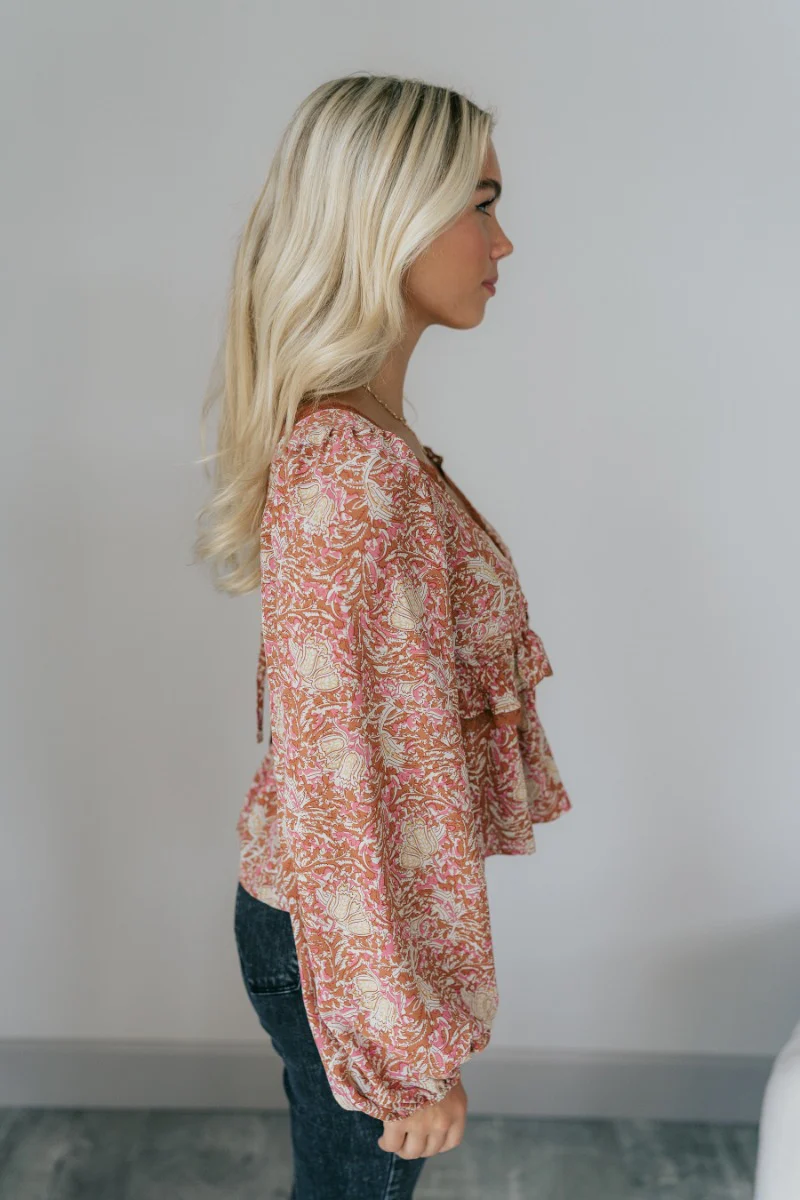 Elliana Pink Floral Long Sleeve Top - Image 4