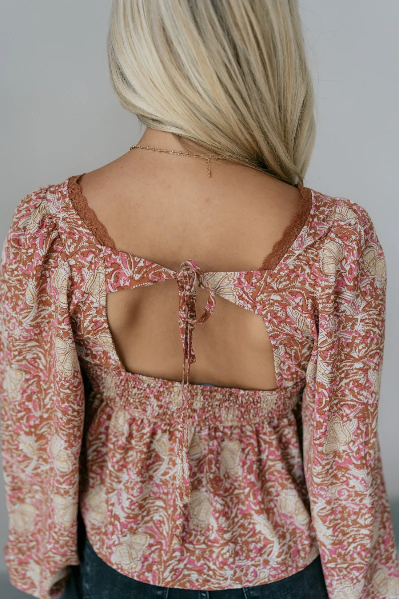 Elliana Pink Floral Long Sleeve Top - Image 5
