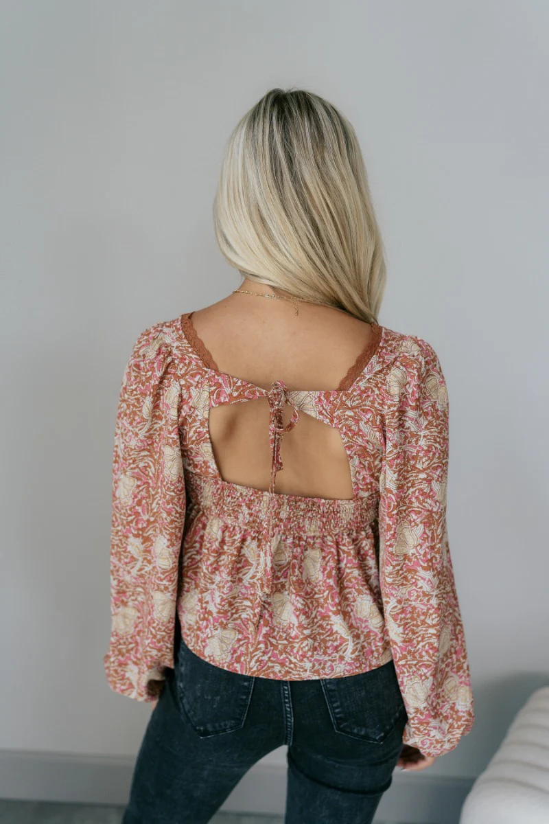 Elliana Pink Floral Long Sleeve Top - Image 6