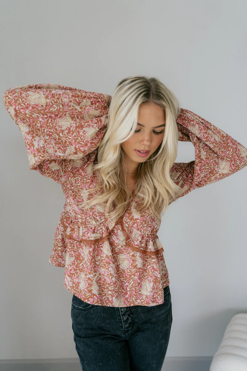Elliana Pink Floral Long Sleeve Top - Image 7
