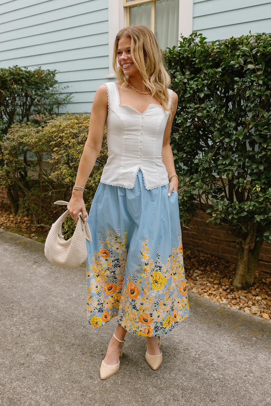 Ellie Blue Multi Floral Midi Skirt - Image 2