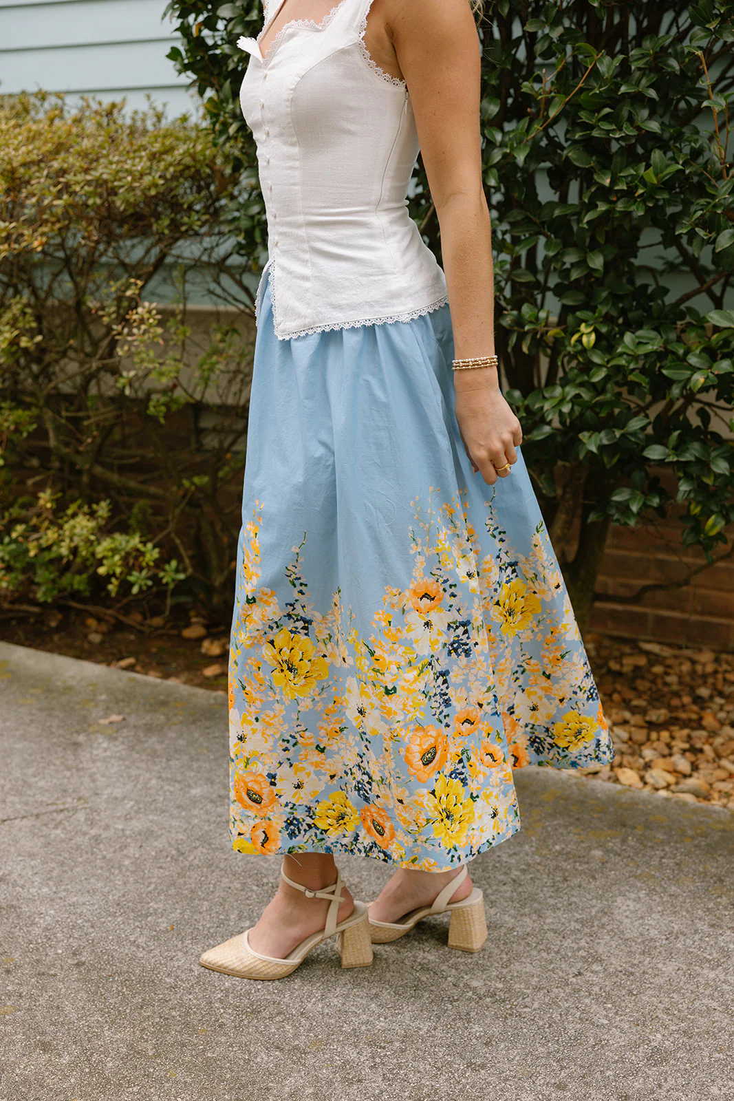 Ellie Blue Multi Floral Midi Skirt - Image 3