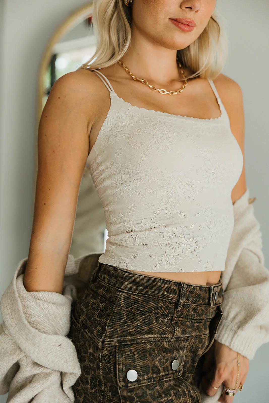 Ellie Cream Floral Lace Brami Tank - Image 4