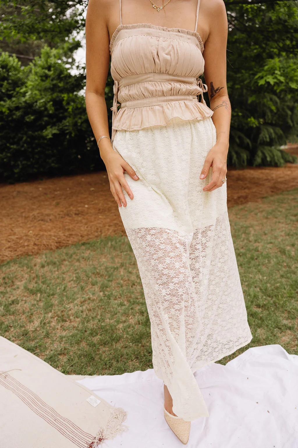 Ellie Cream Lace Midi Skirt - Image 10