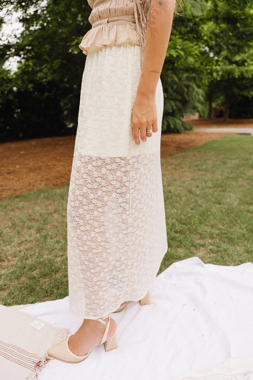 Ellie Cream Lace Midi Skirt - Image 11