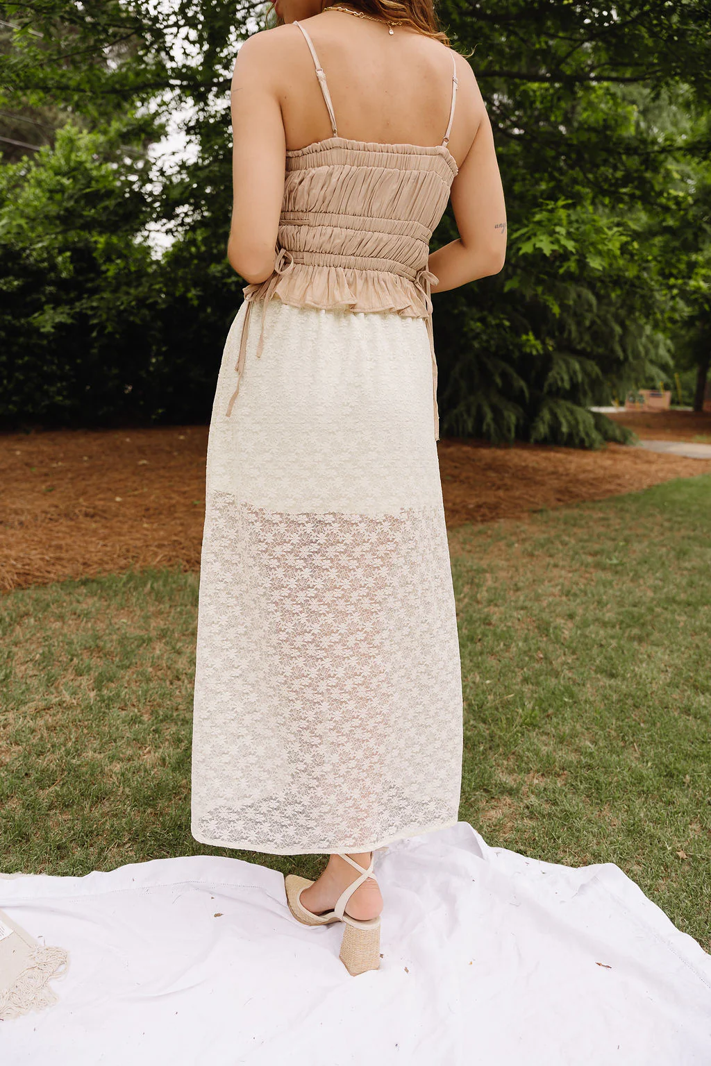 Ellie Cream Lace Midi Skirt - Image 12