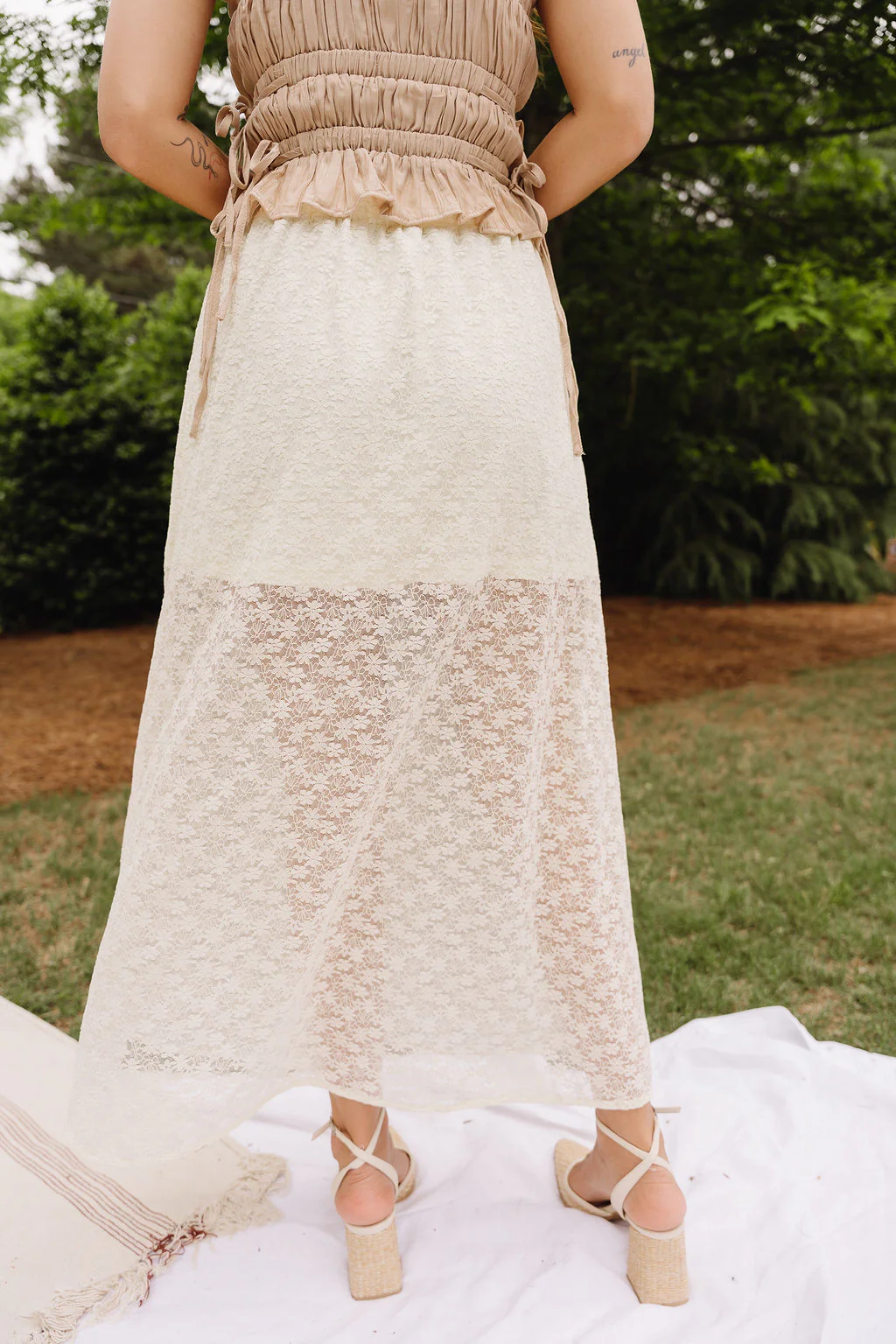 Ellie Cream Lace Midi Skirt - Image 13