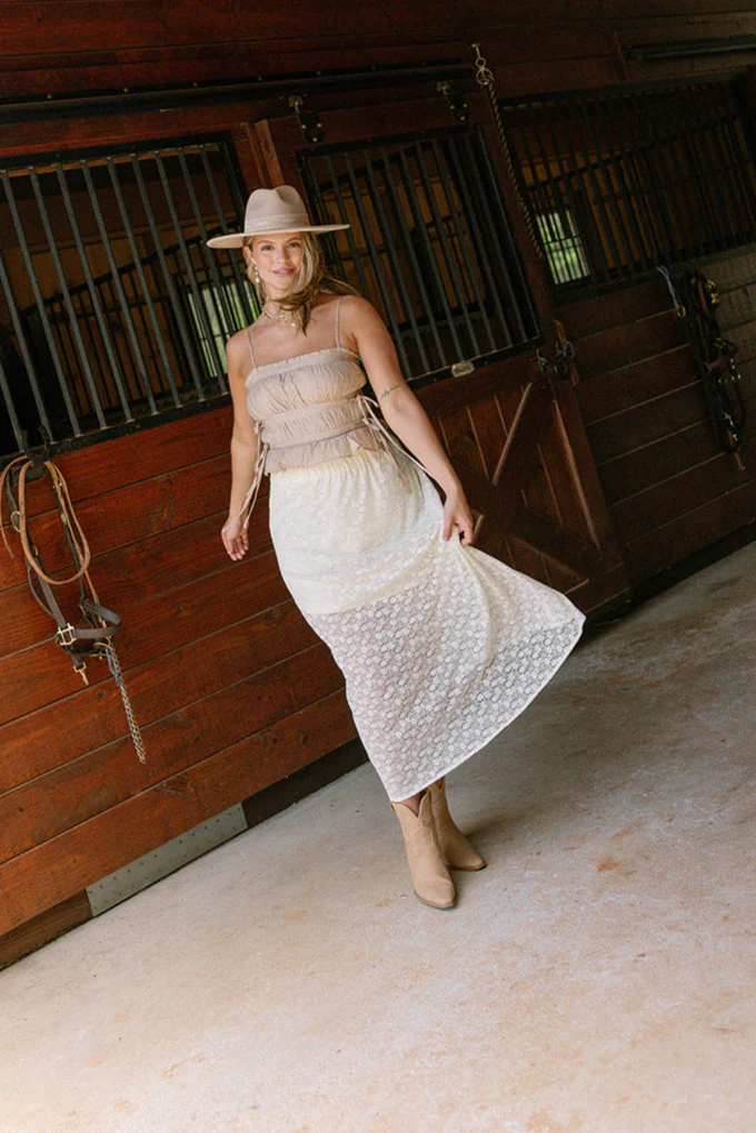 Ellie Cream Lace Midi Skirt - Image 7