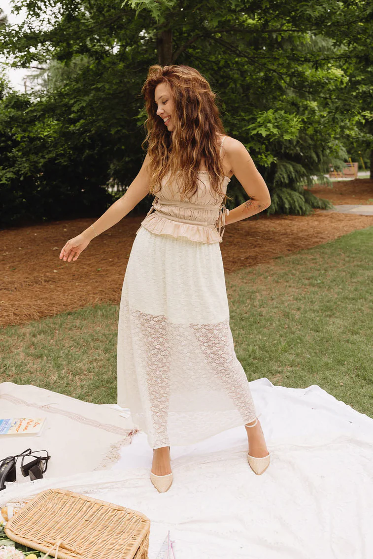 Ellie Cream Lace Midi Skirt - Image 8