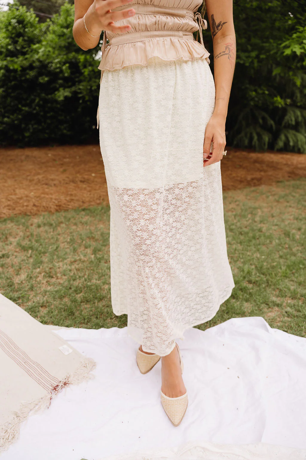Ellie Cream Lace Midi Skirt - Image 9