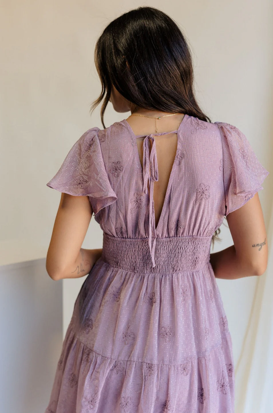 Ellie Dusty Purple Floral Midi Dress - Image 4