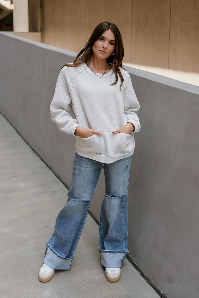 Ellie Heather Grey Pullover Sweatshirt