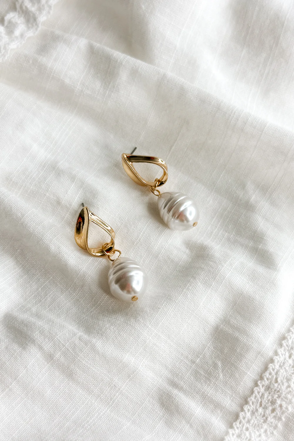 Ellie Pearl & Gold Dangle Huggie Earring - Image 2