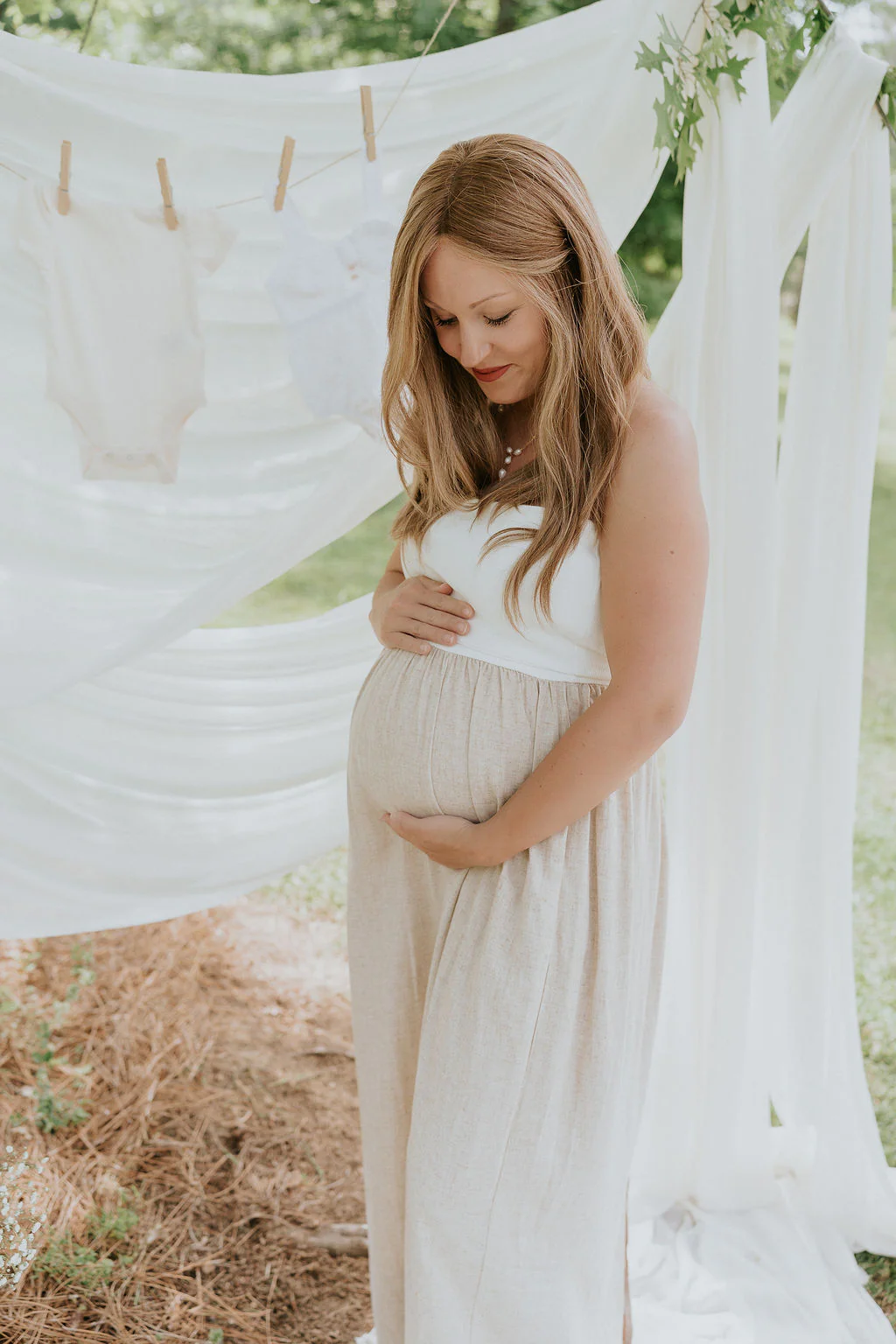 Ellie White & Oatmeal Strapless Maxi Dress - Image 11