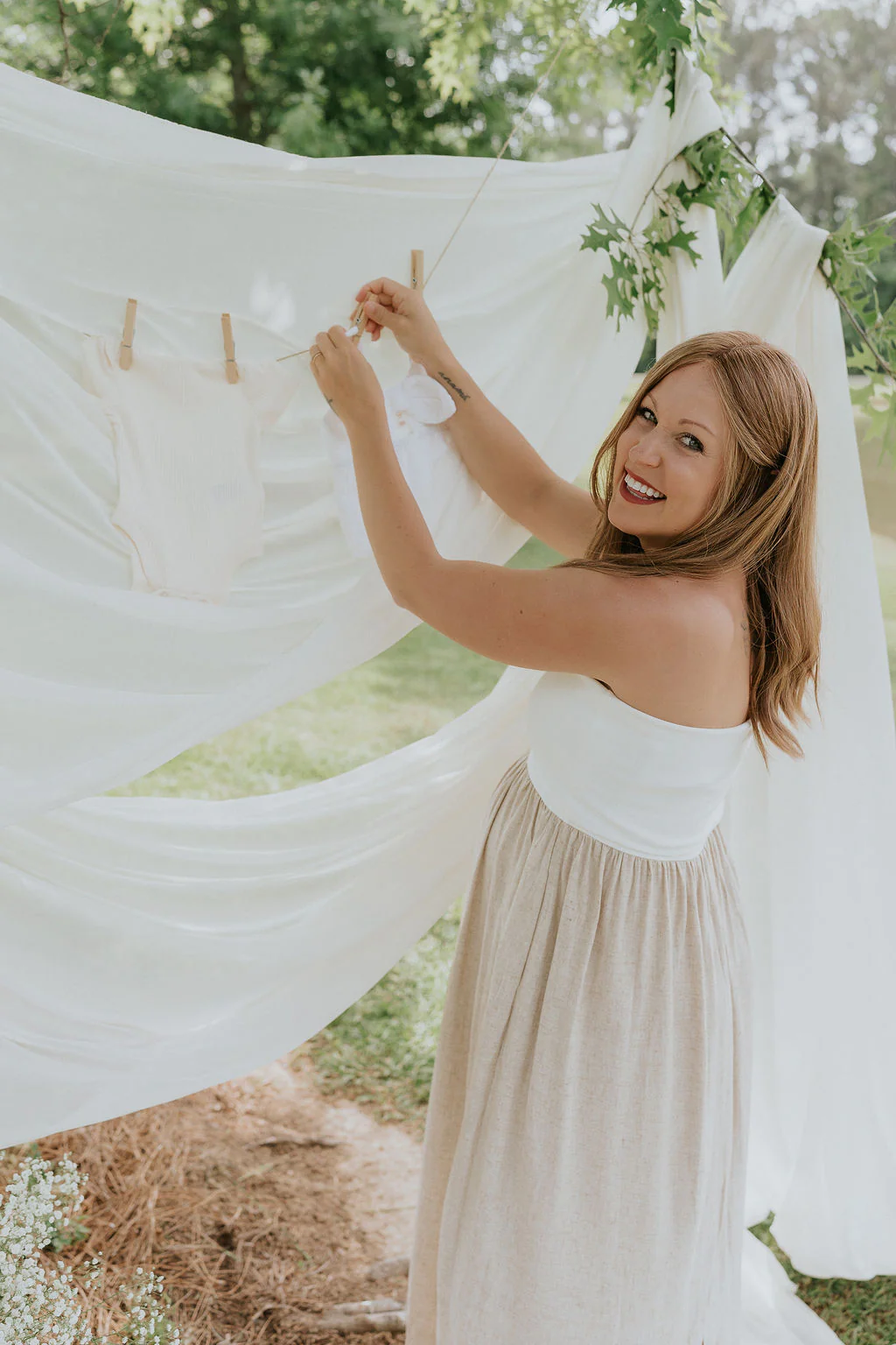 Ellie White & Oatmeal Strapless Maxi Dress - Image 12
