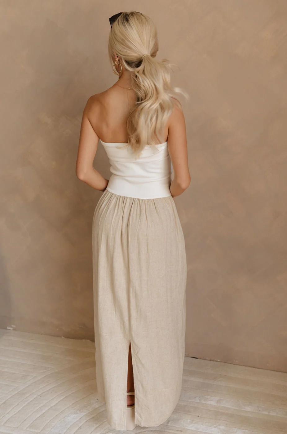 Ellie White & Oatmeal Strapless Maxi Dress - Image 8