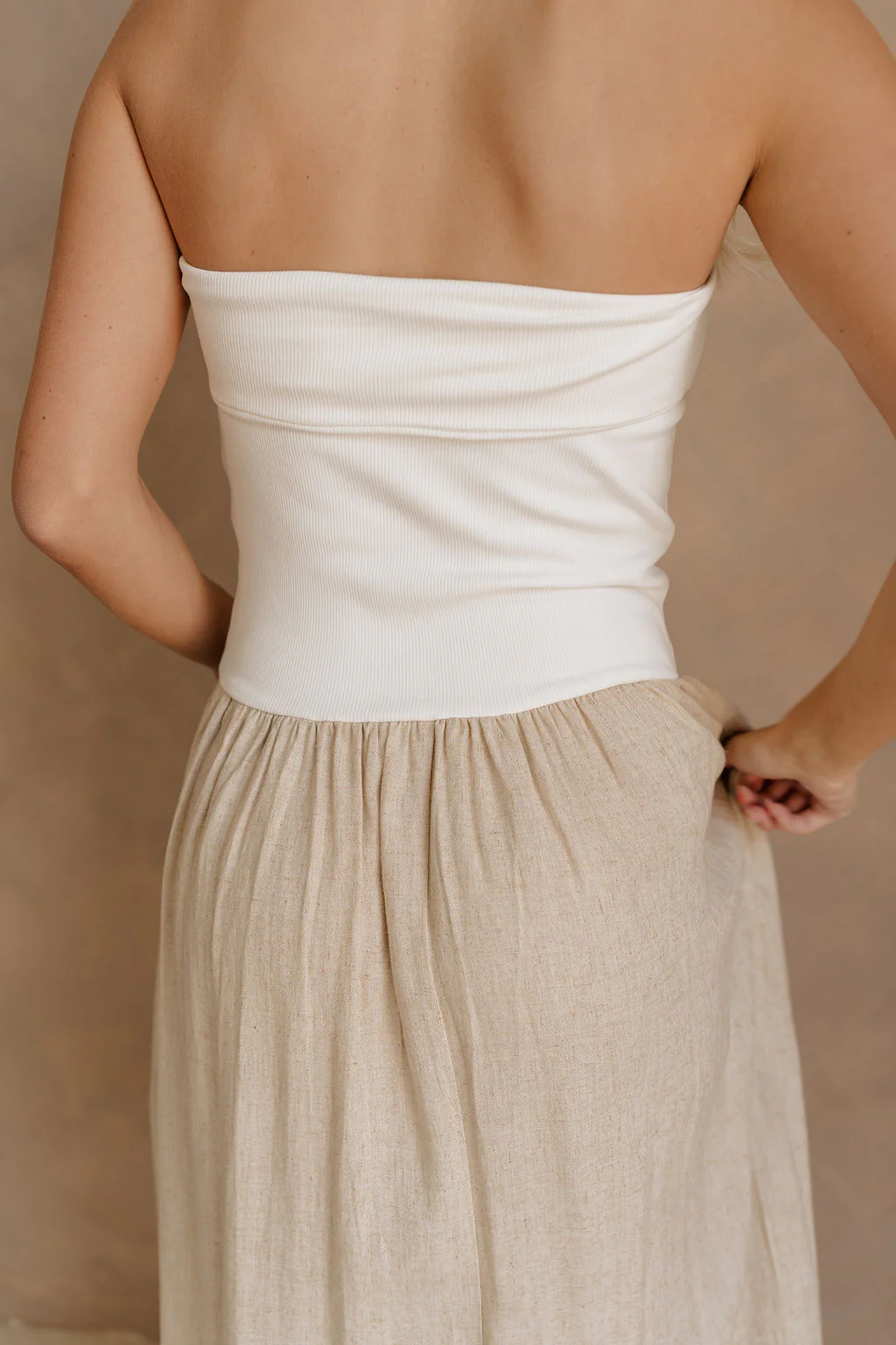Ellie White & Oatmeal Strapless Maxi Dress - Image 9