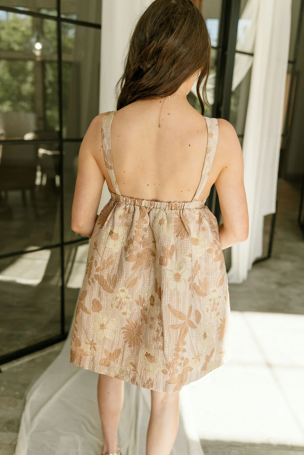 Ellison Beige & Gold Floral Mini Dress - Image 4