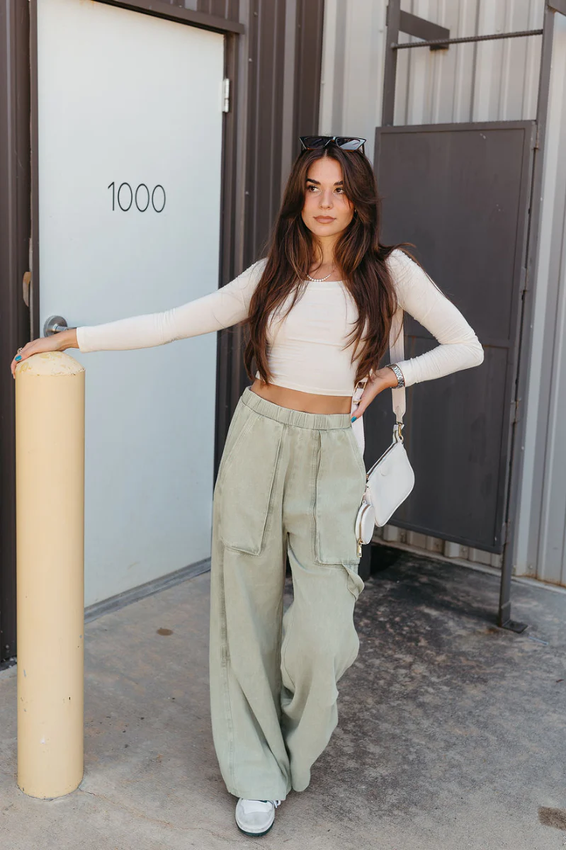 Ellison Denim Cargo Pants in Light Sage - Image 2
