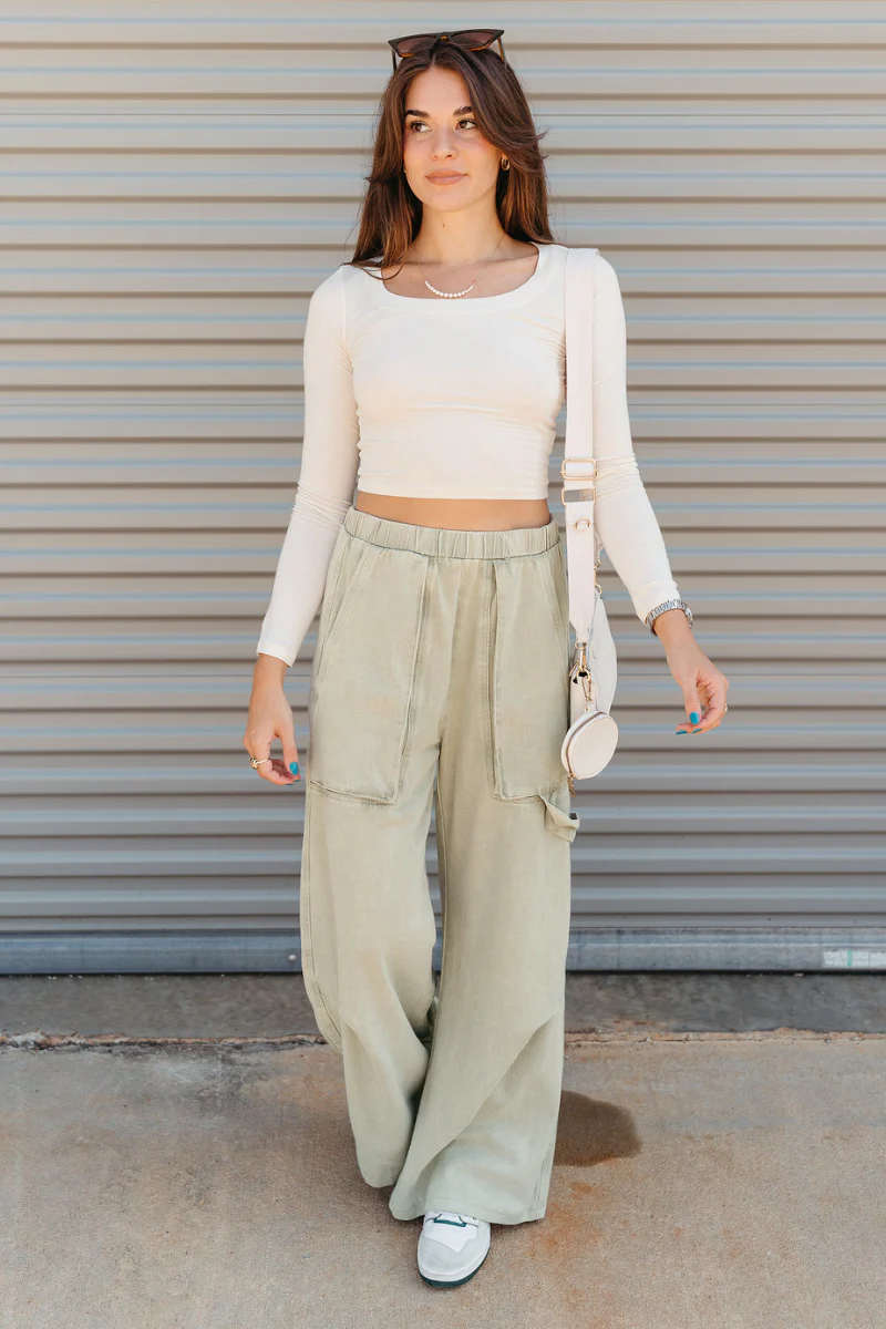 Ellison Denim Cargo Pants in Light Sage - Image 3