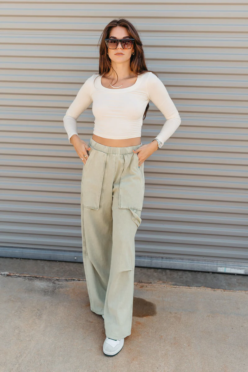 Ellison Denim Cargo Pants in Light Sage - Image 4