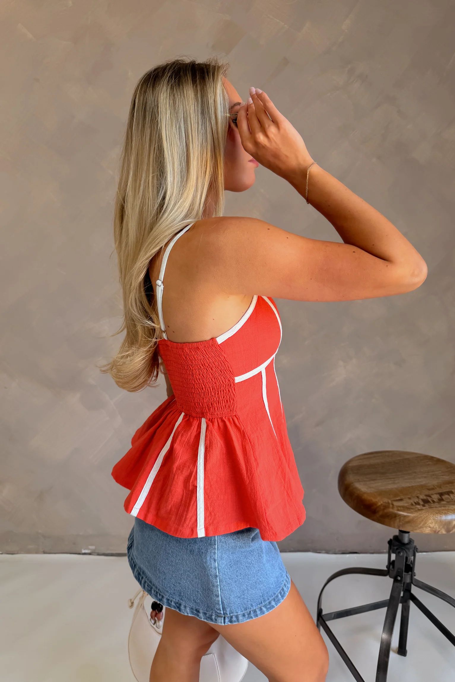 Ellison Red Orange & White Sweetheart Tank - Image 3