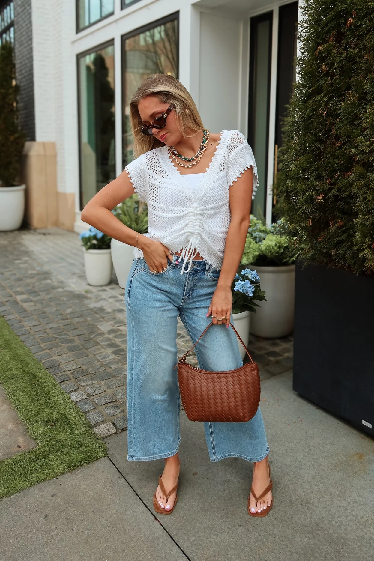 Elly White Ruched Knit Top - Image 2