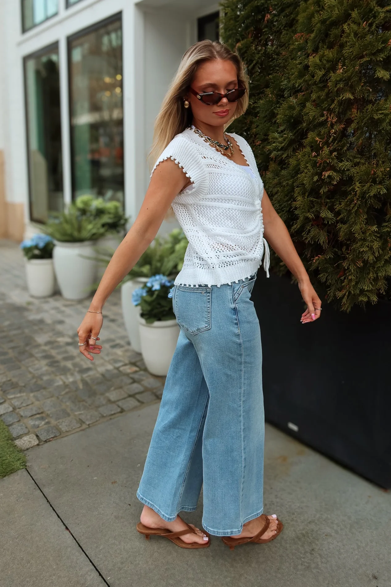 Elly White Ruched Knit Top - Image 6