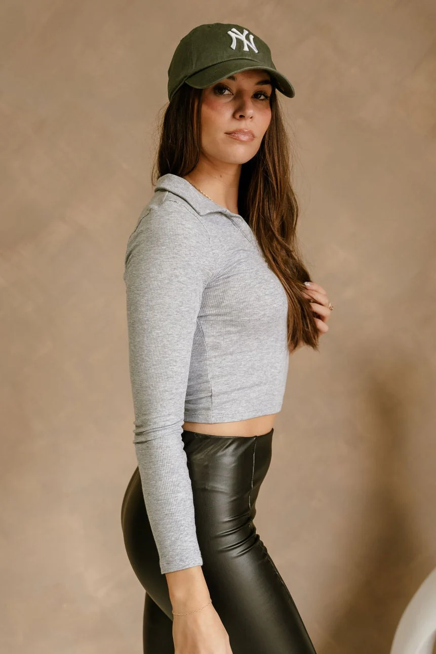 Elodie Heather Grey Long Sleeve Top - Image 3