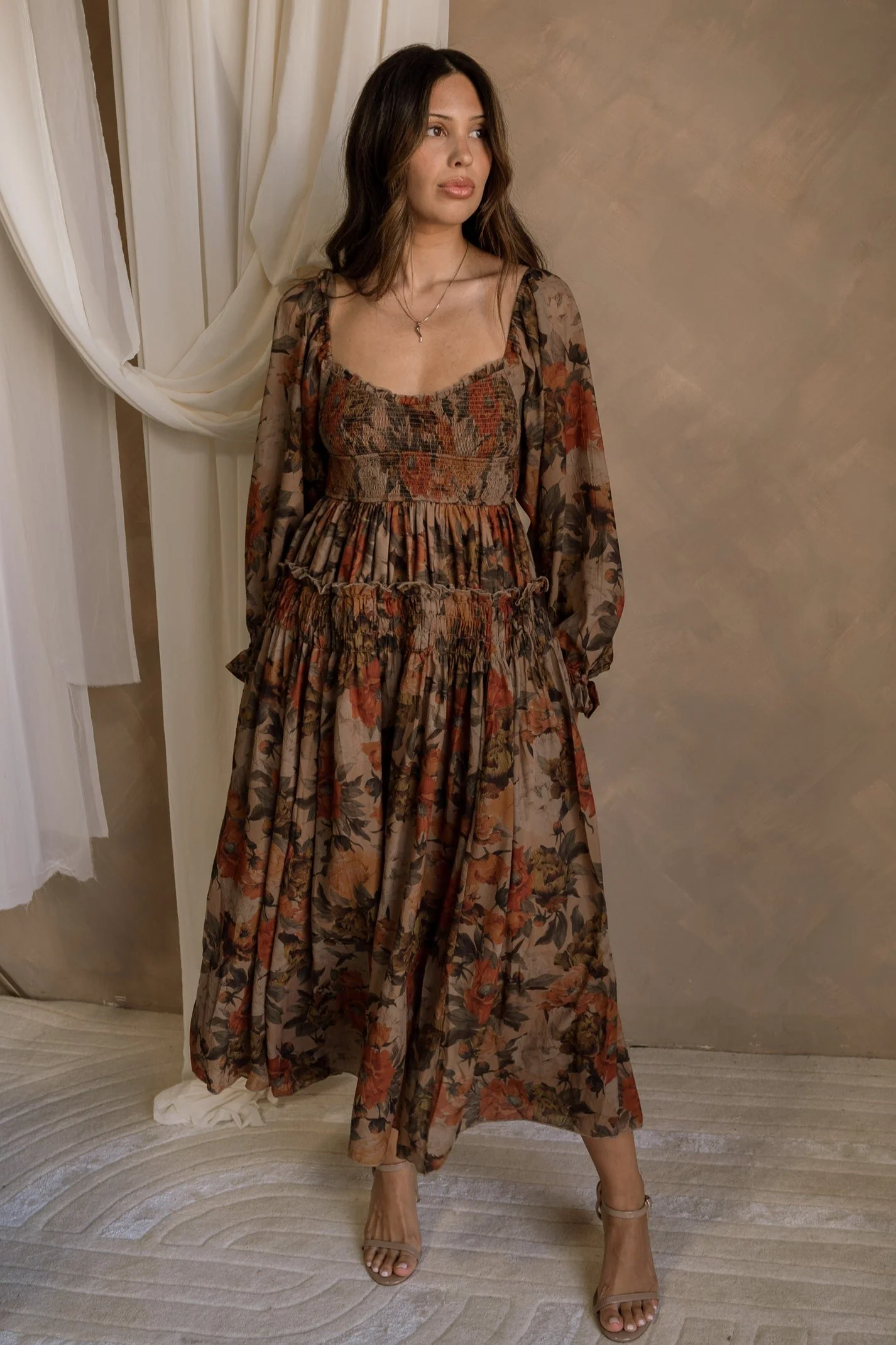 Elodie Taupe Floral Maxi Dress - Image 3