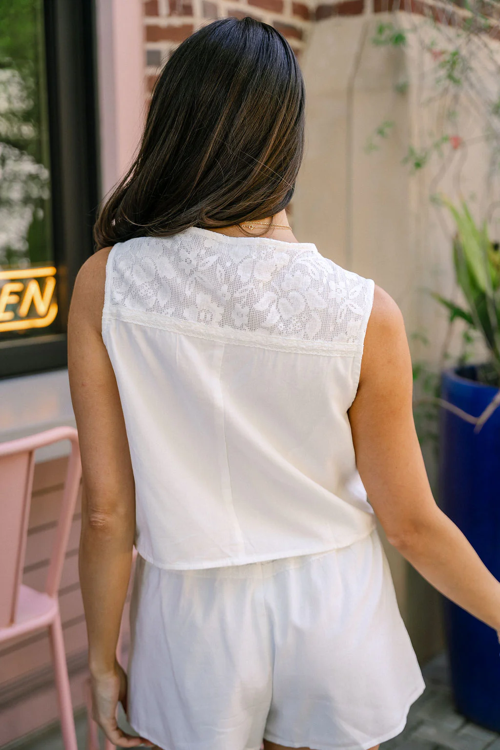 Elodie White Floral & Lace Tie-Front Top - Image 7